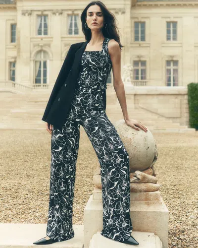White House Black Market High-rise Wide Leg Floral Pants In Outline Flower Black