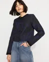 White House Black Market Jacquard Collarless Jacket In Blue
