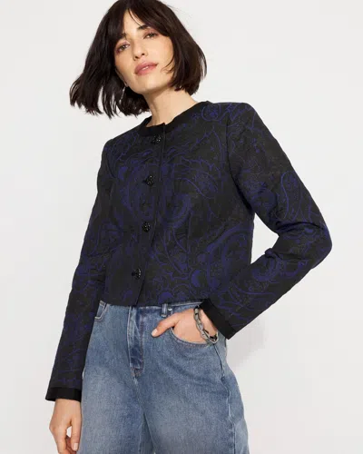 White House Black Market Jacquard Collarless Jacket In Blue