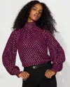 White House Black Market Jacquard + Gold Clip Mock Neck Blouse In Purple
