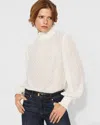 White House Black Market Jacquard + Gold Clip Mock Neck Blouse In White