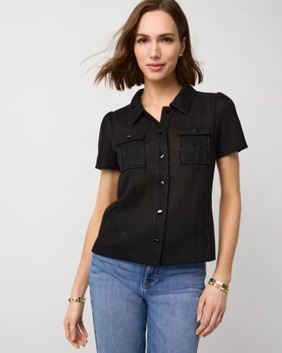 White House Black Market Jacquard Short Sleeve Shirt In Black