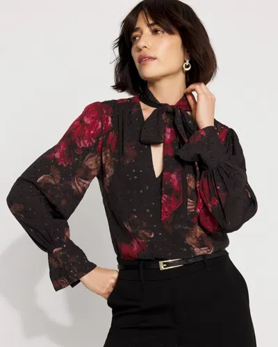 White House Black Market Jacquard Tie-neck Blouse
