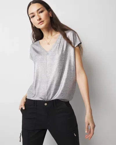 White House Black Market Jetsetter V-neck Tee In Silver/gray Marl