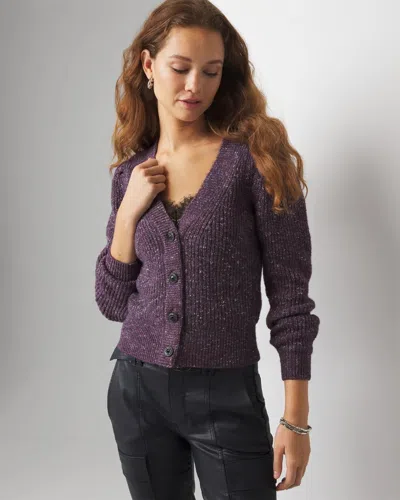 White House Black Market Jewel Button Cardigan Sweater In Plum Noir Mixed Marl