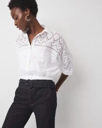 White House Black Market Kimono Sleeve Eyelet Shirt In White