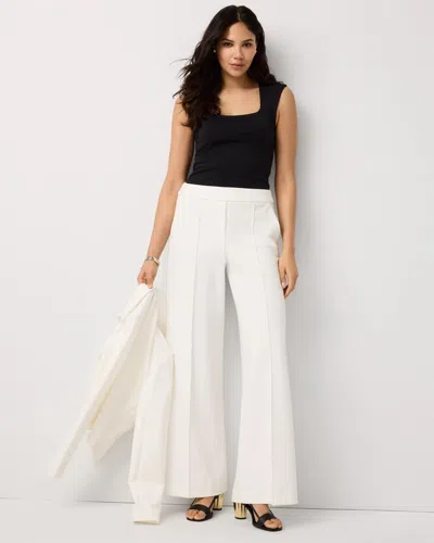 White House Black Market Knit Crepe Pull-on Wide Leg Pants In White