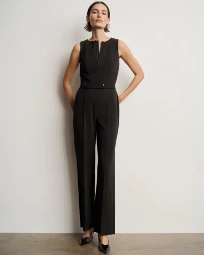 White House Black Market Knit Crepe Zip-front Jumpsuit In Black