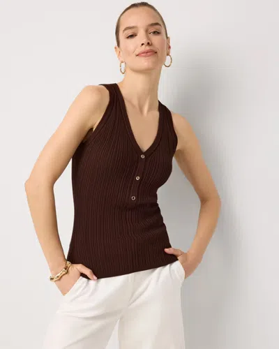 White House Black Market Knit Henley Tank Top In Brown