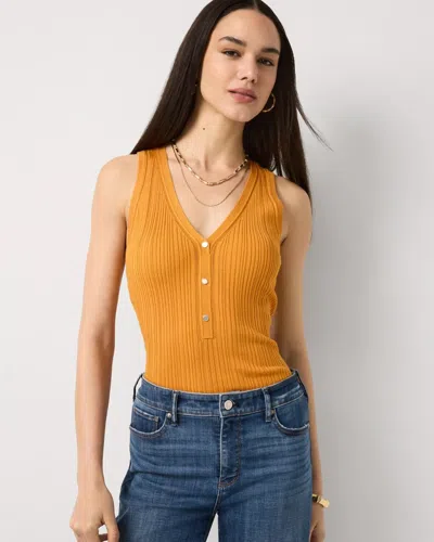 White House Black Market Knit Henley Tank Top In Orange