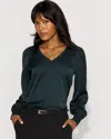 White House Black Market Knit Mix Satin Top In Green