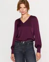 White House Black Market Knit Mix Satin Top In Purple