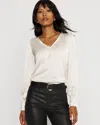 White House Black Market Knit Mix Satin Top In White
