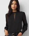 White House Black Market Lace + Crepe Blouse In Black