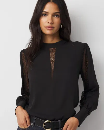 White House Black Market Lace + Crepe Blouse In Black