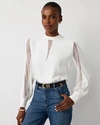 White House Black Market Lace + Crepe Blouse In White