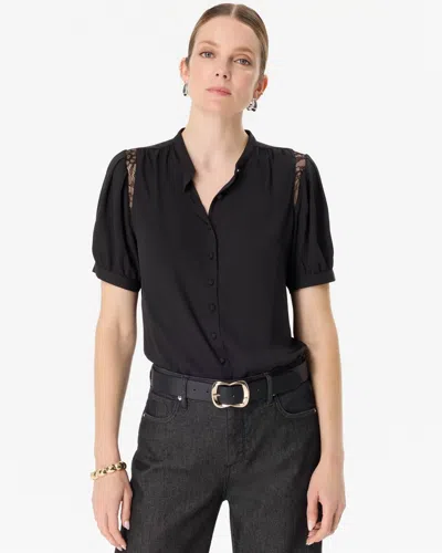White House Black Market Lace Inset Crepe Blouse In Black