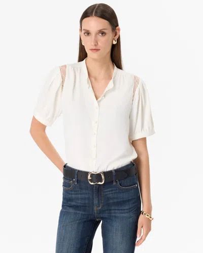 White House Black Market Lace Inset Crepe Blouse In White