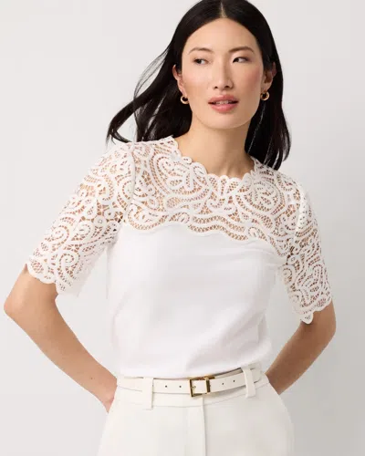 White House Black Market Lace Knit Top In White
