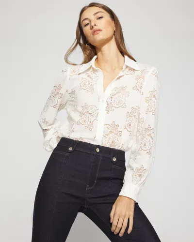 White House Black Market Lace Shirt With Scalloped Hem In Sand