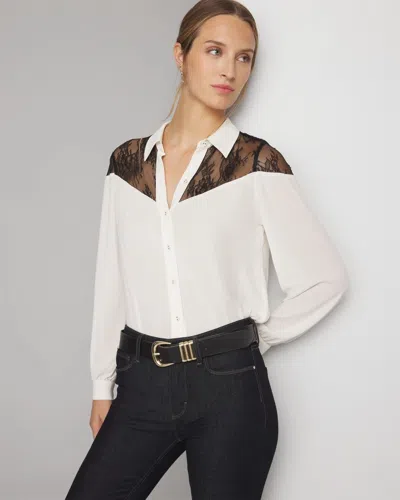 White House Black Market Lace Shoulder Shirt In White