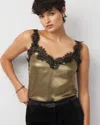 White House Black Market Lace Trim Satin Camisole Top In Gold