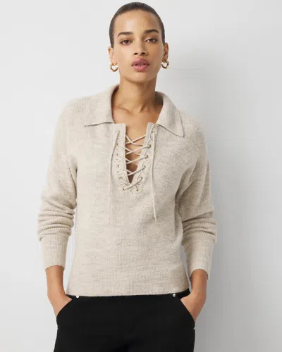 White House Black Market Lace Up Collared Sweater In Neutral