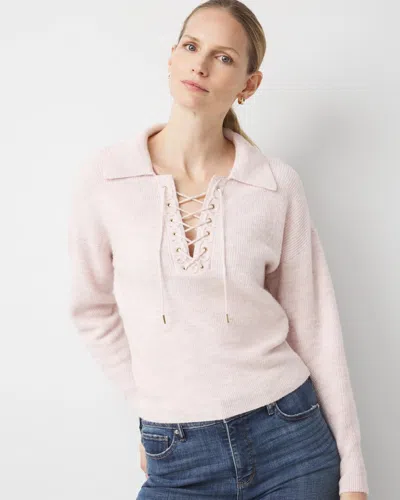 White House Black Market Lace Up Collared Sweater In Pink