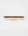 White House Black Market Leather Belt With Gold Sculptural Buckle In White