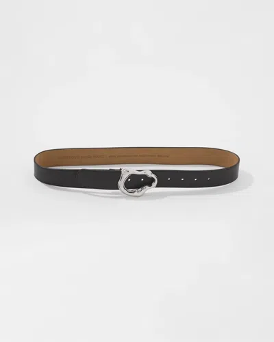 White House Black Market Leather Belt With Silver Sculptural Buckle In Black