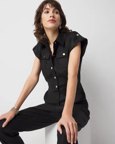 White House Black Market Linen-blend Short-sleeve Utility Jumpsuit