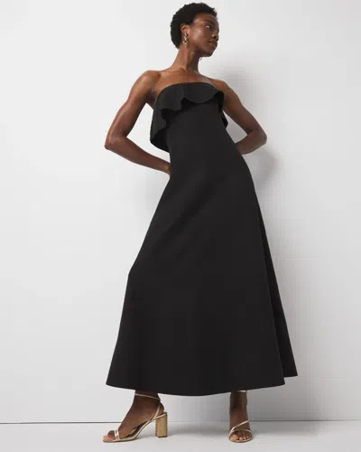 White House Black Market Linen-blend Strapless Maxi Dress In Black