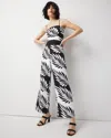 White House Black Market Linen Palm Print Cropped Wide Leg Pants In Tonal Leaf Bias Black