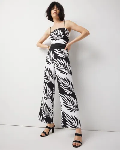 White House Black Market Linen Palm Print Cropped Wide Leg Pants In Tonal Leaf Bias Black
