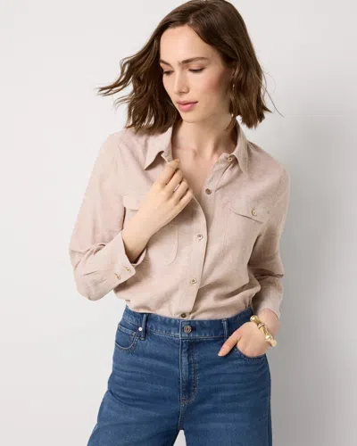 White House Black Market Linen-blend Button Front Shirt In Neutral