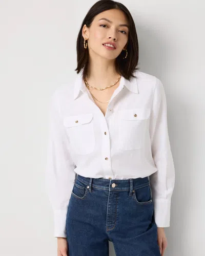 White House Black Market Linen-blend Button Front Shirt In White