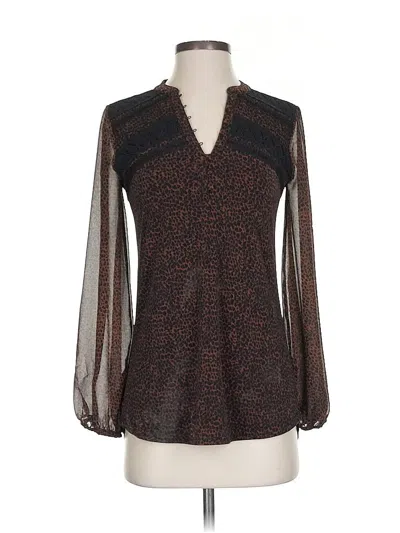 Pre-owned White House Black Market Long Sleeve Blouse In Brown