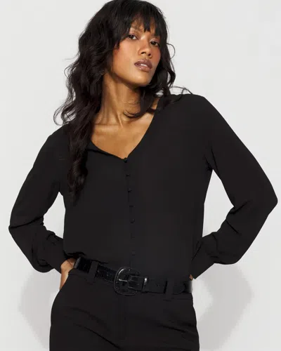 White House Black Market Long-sleeve Button-up Blouse In Black