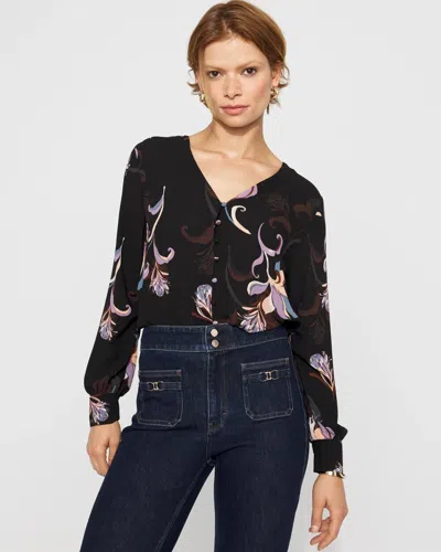 White House Black Market Long-sleeve Button-up Blouse In Black