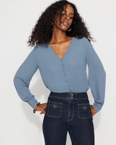 White House Black Market Long-sleeve Button-up Blouse In Blue