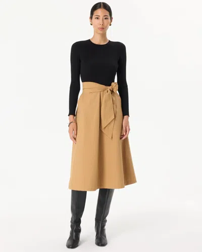 White House Black Market Long Sleeve Crew Neck Midi Dress In Soft Camel