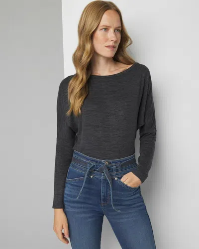 White House Black Market Long Sleeve Cutout-back Shirt In Asphalt - Blk Marl