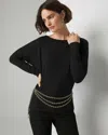 White House Black Market Long Sleeve Cutout-back Shirt In Black 2 Side Dye