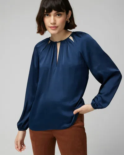 White House Black Market Long Sleeve Cutout Detail Blouse In Navy Blue