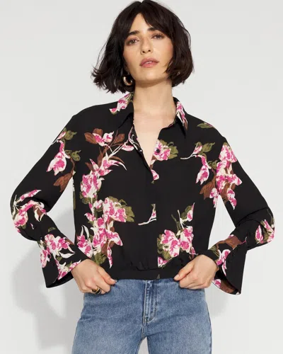 White House Black Market Long-sleeve Drawcord Shirt In Black