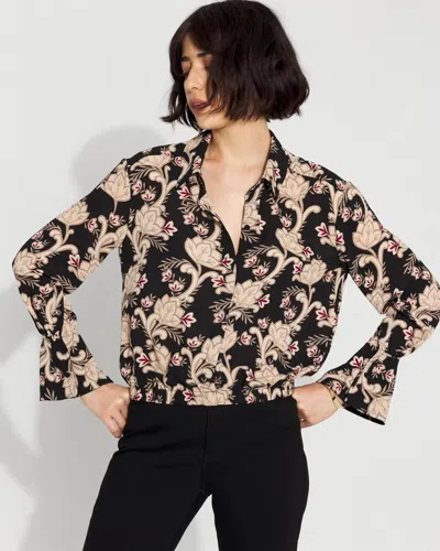 White House Black Market Long-sleeve Drawcord Shirt In Black