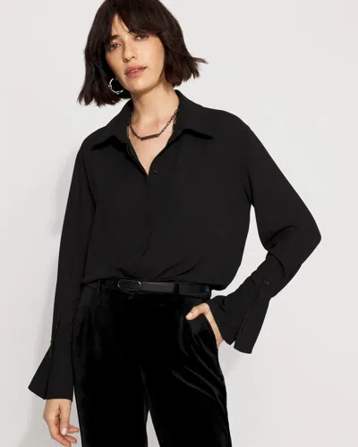 White House Black Market Long-sleeve Drawcord Shirt In Black