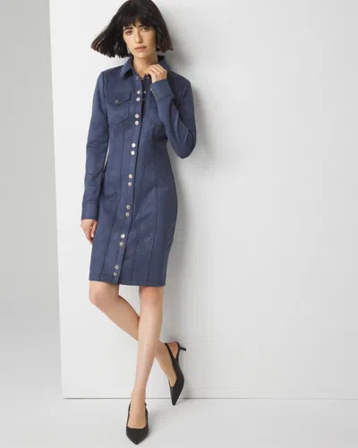 White House Black Market Long Sleeve Faux Suede Shacket Dress In True Indigo