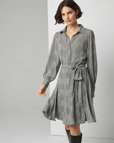 White House Black Market Long Sleeve Godet Shirt Dress In Texture Mix Ecru