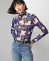 White House Black Market Long Sleeve Mesh Turtleneck In Hazy Bloom S Indigo